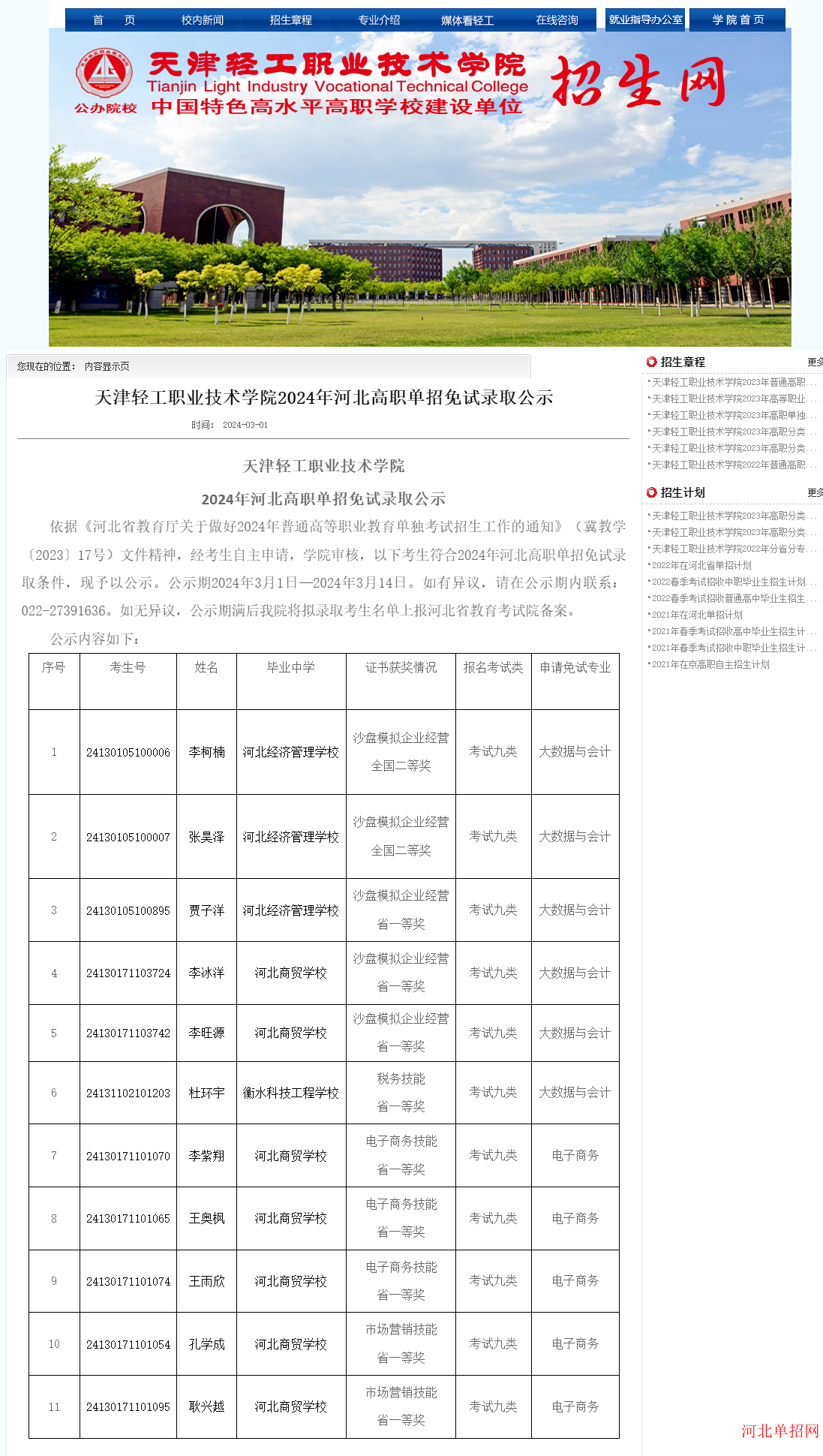 天津轻工职业技术学院2024年继续在河北省单招 图1
